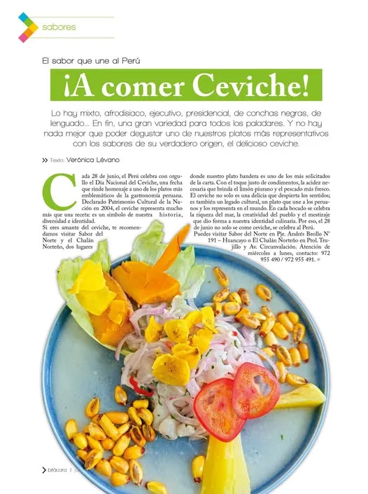 Segunda página de la revista Bitácora con el ceviche de la casa