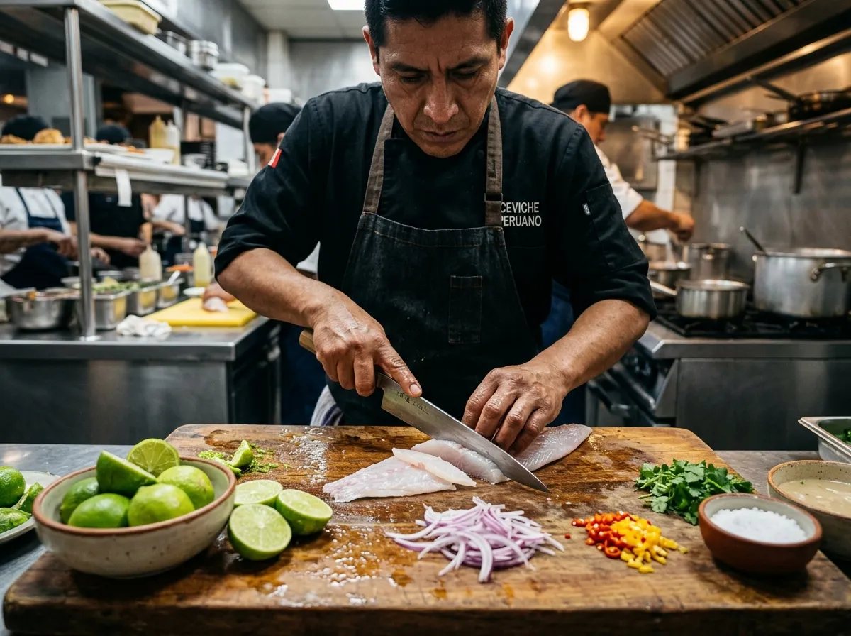 Preparación del ceviche al momento en la cocina de Sabor del Norte